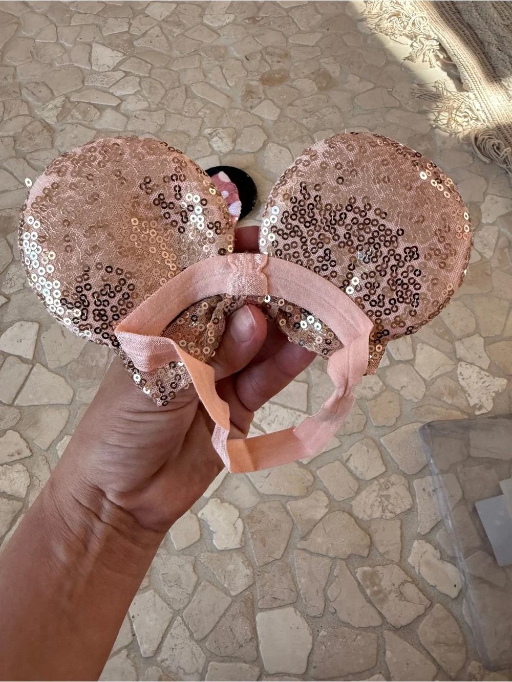 Kids Sequin Mouse Ear Headband with Bow - Pink/Red/Rose Gold